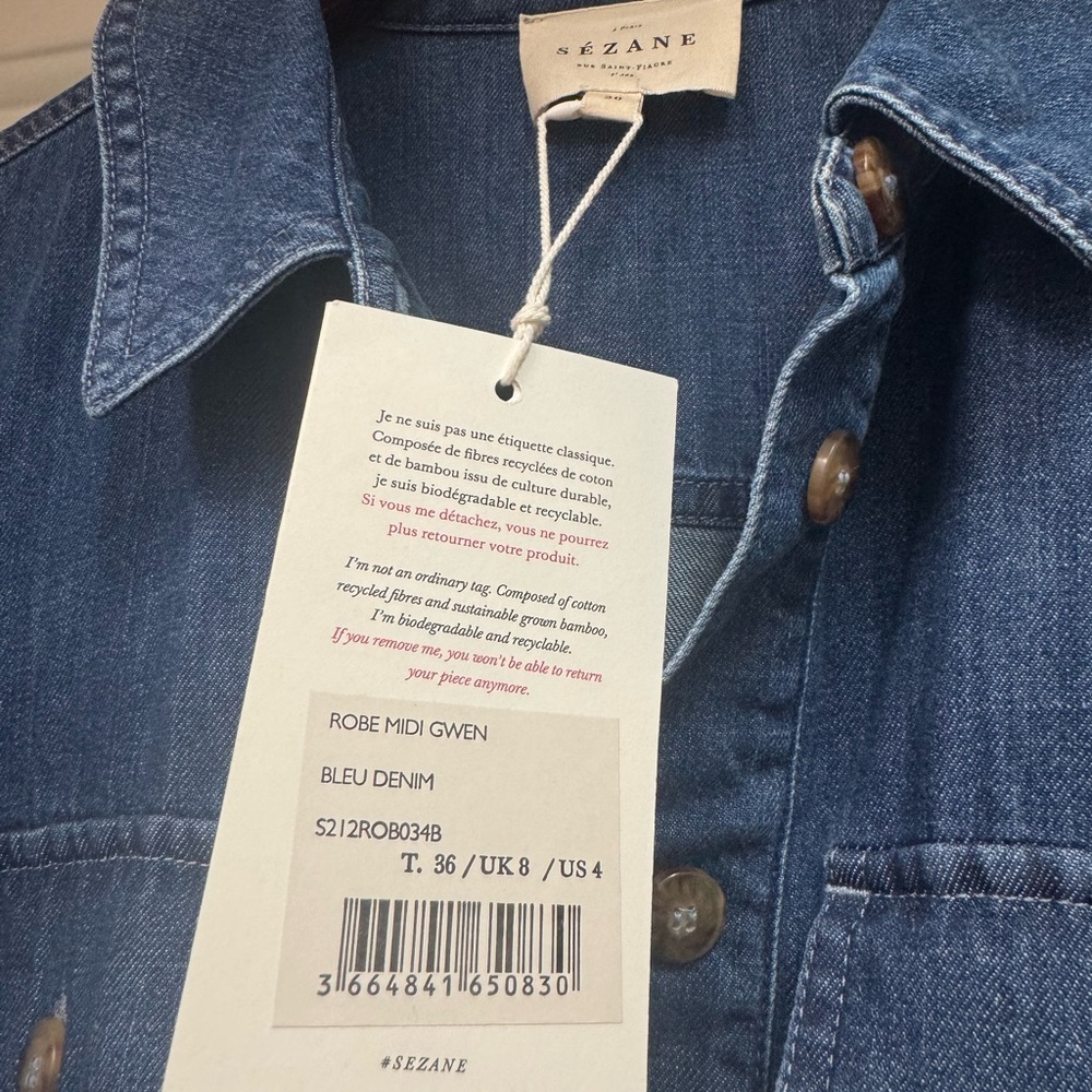 Sezane Gwen Blue Denim Midi Dress sz 36 new - Picture 5 of 10